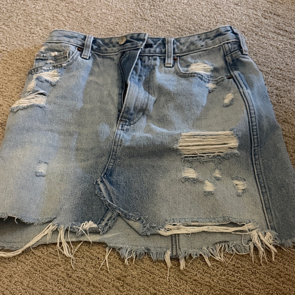 Abercrombie & Fitch Light Blue Distressed Mini Skirt